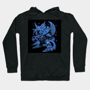 evil armored knight in blue art ecopop cartoon Hoodie